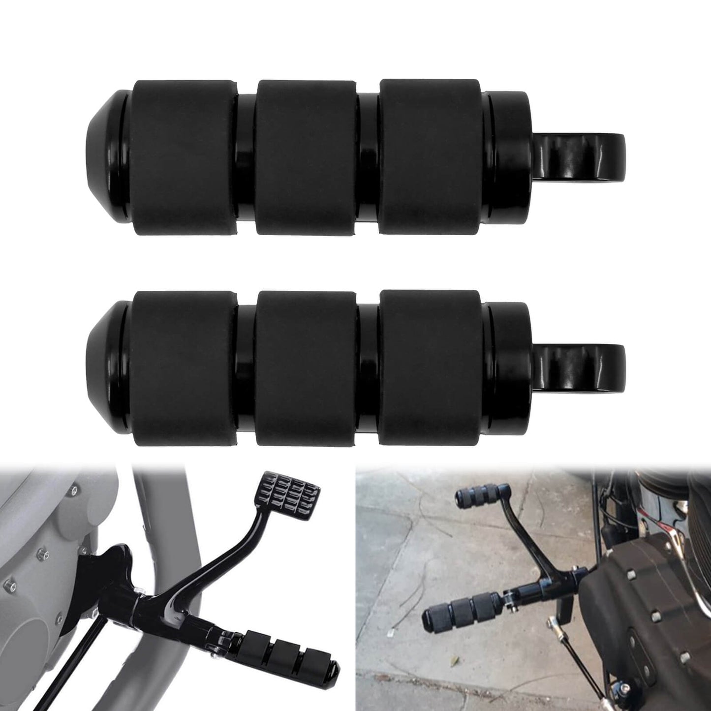 Antiskid Rubber Footpegs Footrest Black Fit For Harley Softail Electra Glide FLH | HCmotorku