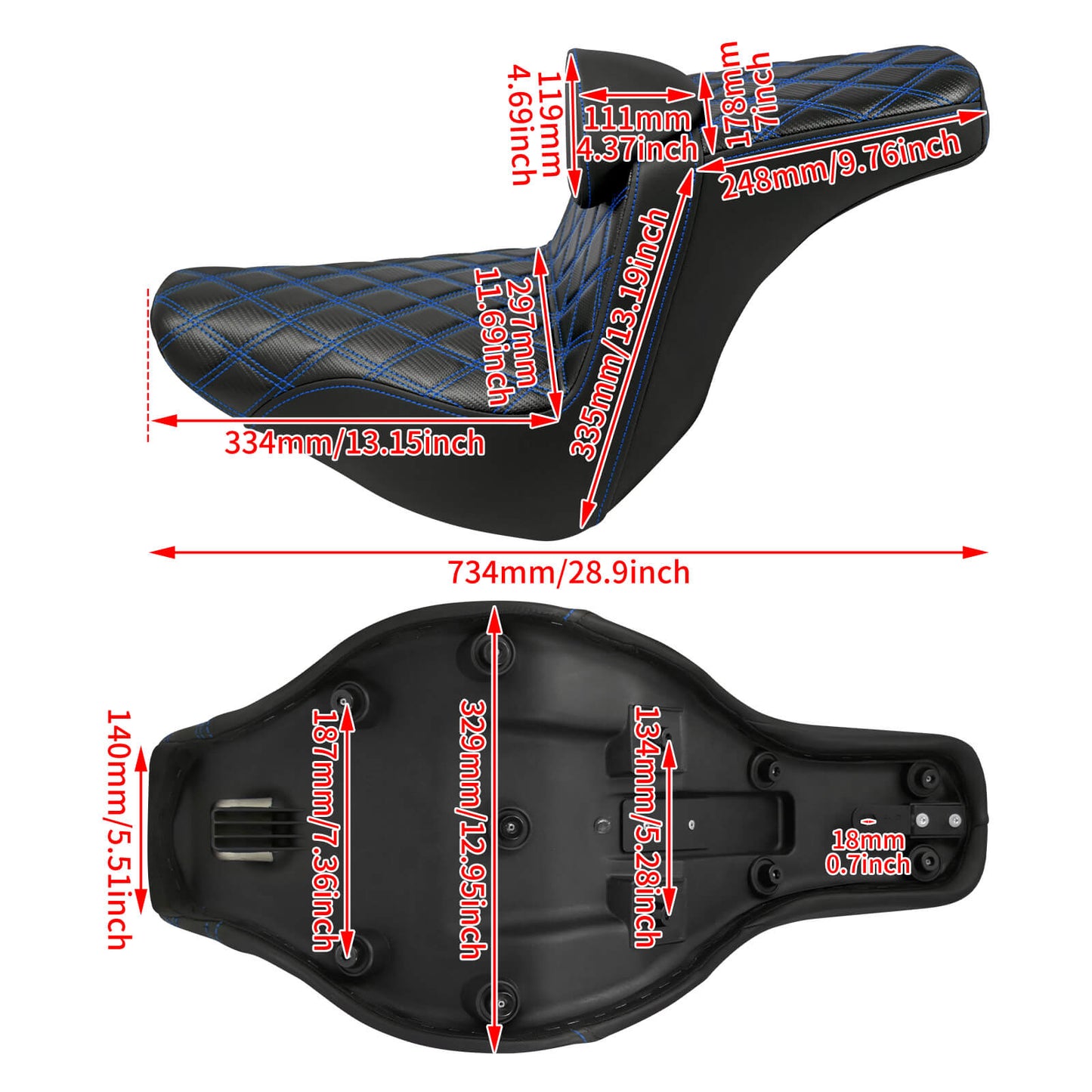 Driver Passenger Gel Seat Blue Line w/ Backrest For Harley Low Rider 2018-2024 | HCmotorku