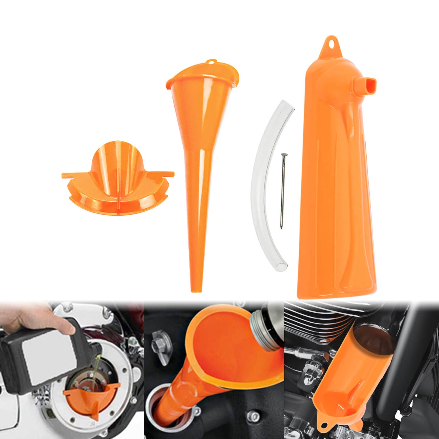 Crankcase Fill + Primary Case Oil Fill + Drip-Free Oil Funnel Set For Harley | HCmotorku