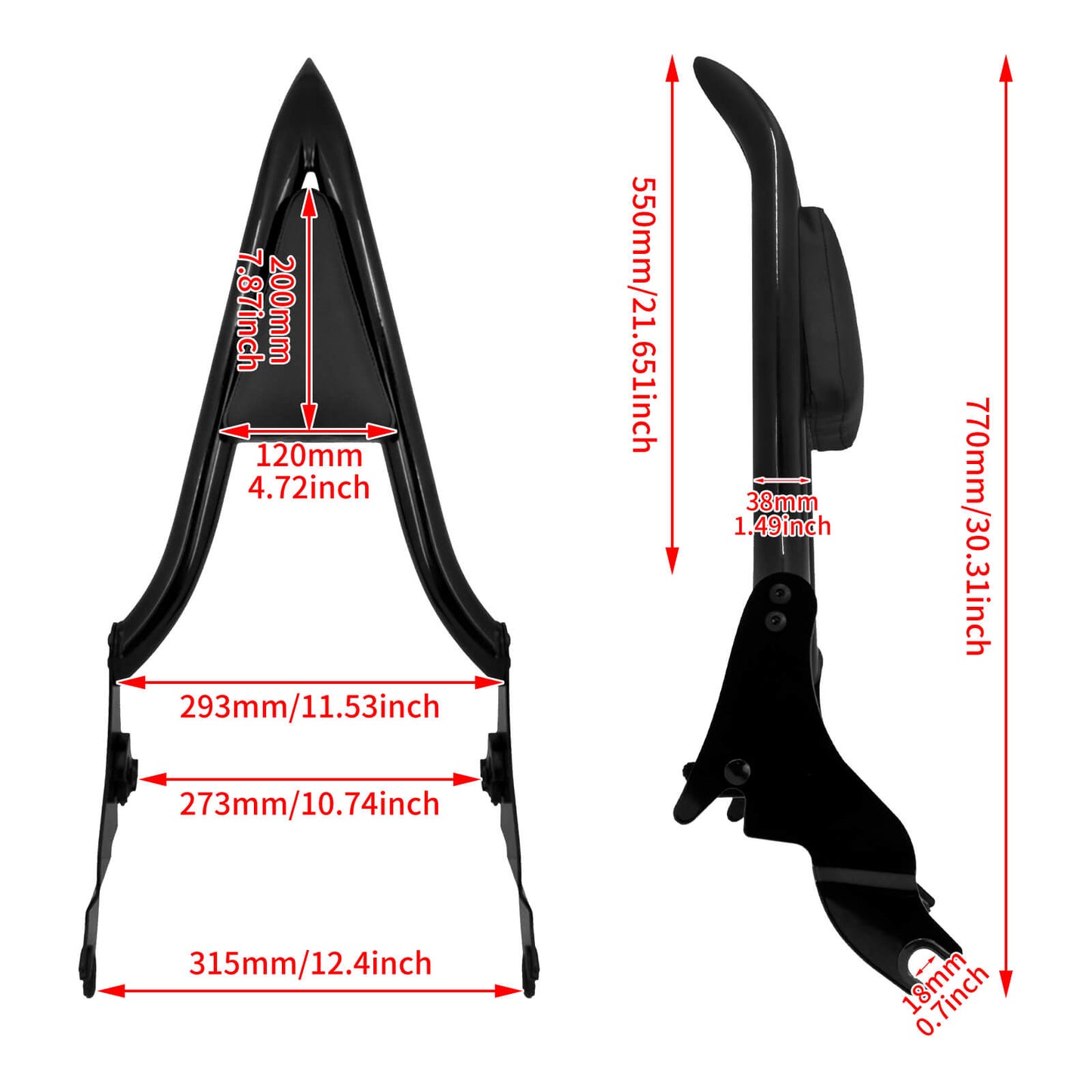 22" Detachable Passenger Backrest Sissy Bar For Harley Touring 2009-2025 | HCmotorku