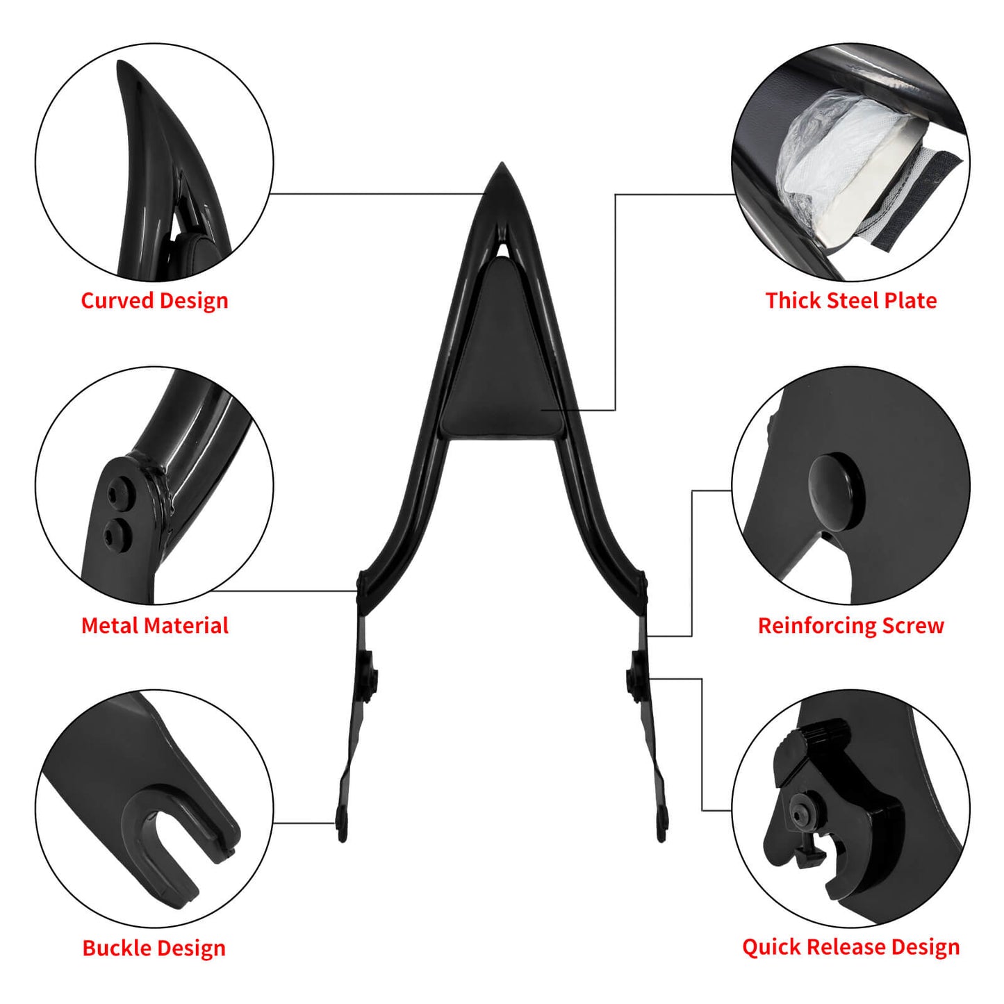 22" Detachable Passenger Backrest Sissy Bar For Harley Touring 2009-2025 | HCmotorku