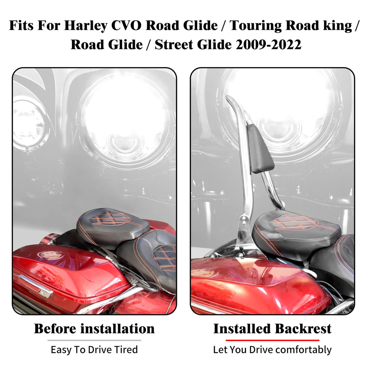 22" Detachable Passenger Backrest Sissy Bar For Harley Touring 2009-2025 | HCmotorku