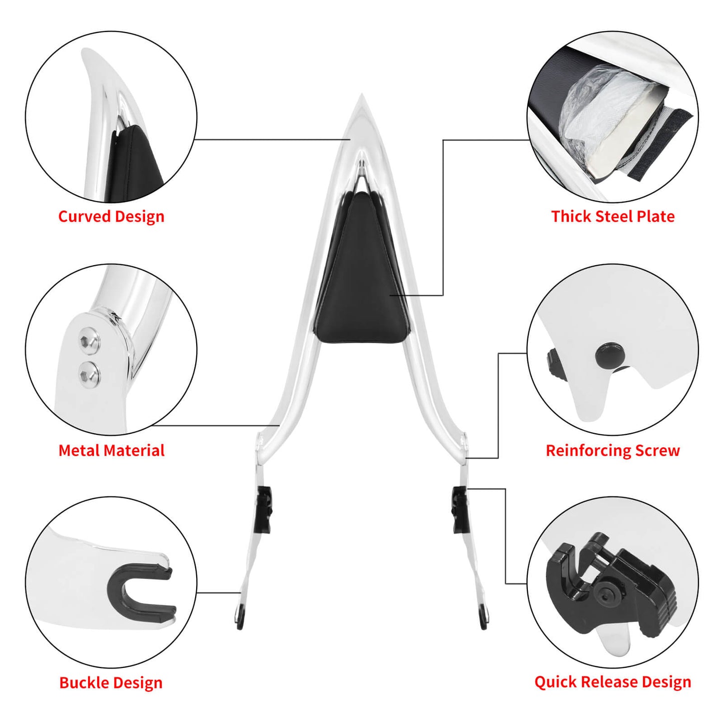 22" Detachable Passenger Backrest Sissy Bar For Harley Touring 2009-2025 | HCmotorku