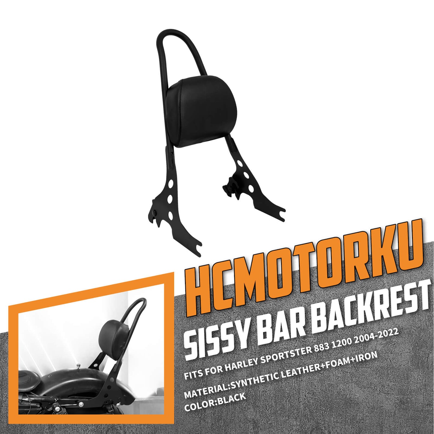 Detachable Passenger Sissy Bar Backrest For Harley Sportster 883 1200 2004-2023 | HCmotorku