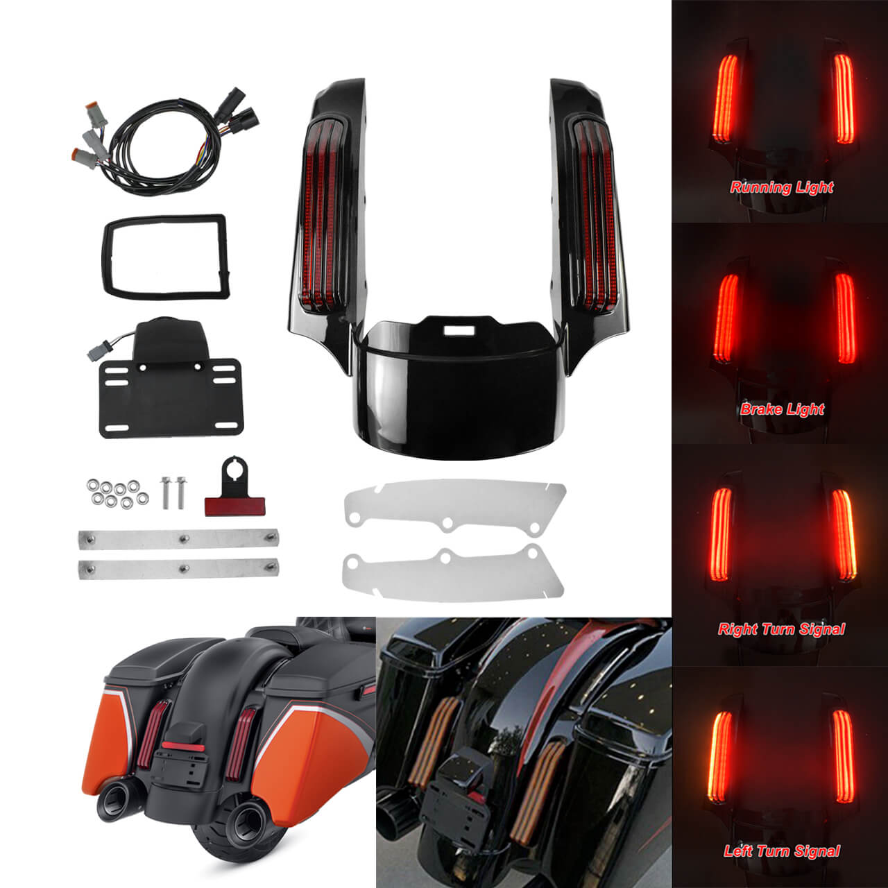 Rear Fender Fascia LED Light w/ Red Lens For Harley Touring Road Street Glide 2014-2025 | HCmotorku