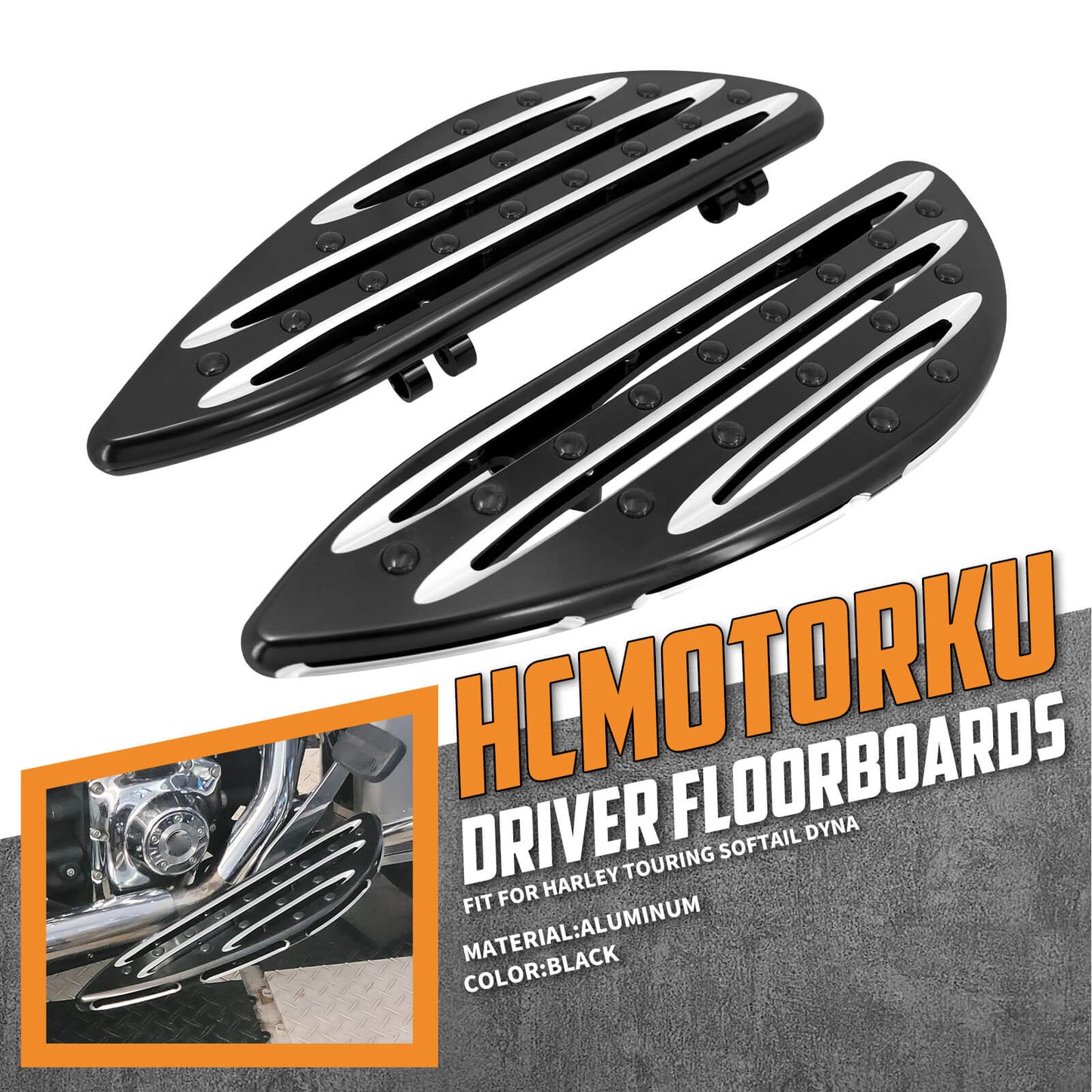 Stretched Rider Floorboards Footboards Black Fit Harley FLD Touring 2025 | HCmotorku