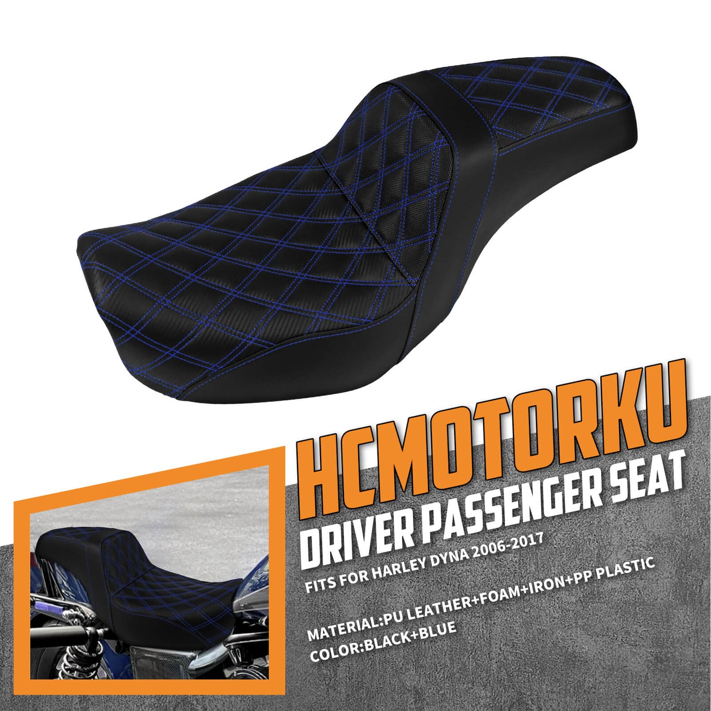 Two-Up Seat Rider Passenger Blue Line Fit For Harley Dyna 2006-2017 | HCmotorku