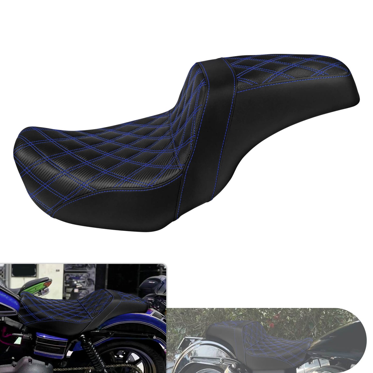 Two-Up Seat Rider Passenger Blue Line Fit For Harley Dyna 2006-2017 | HCmotorku