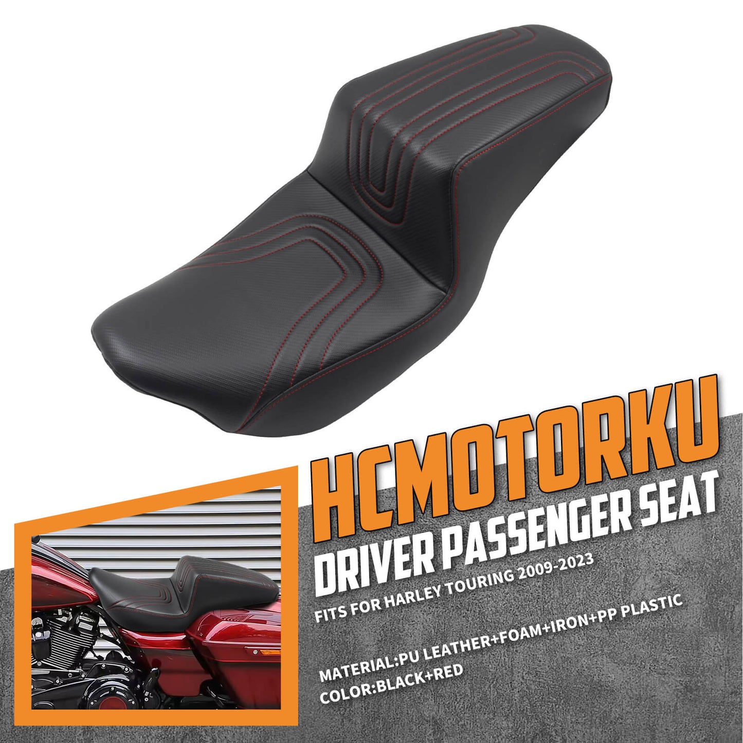Driver & Passenger Seat Red For Harley Touring 2009-2023 | HCmotorku