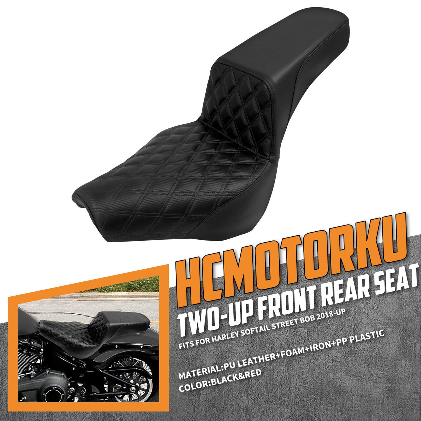 Bevel Two-Up Seat Driver Passenger Black Fit for Harley Softail 2018-2025 | HCmotorku