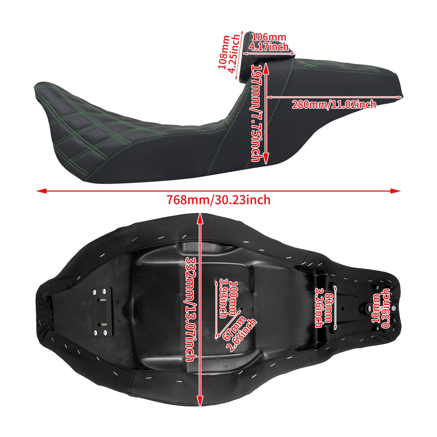 Driver Passenger Seat Cushion Pad Seat Pillion Backrest Green Stitching For Harley Touring 2009-UP | HCmotorku