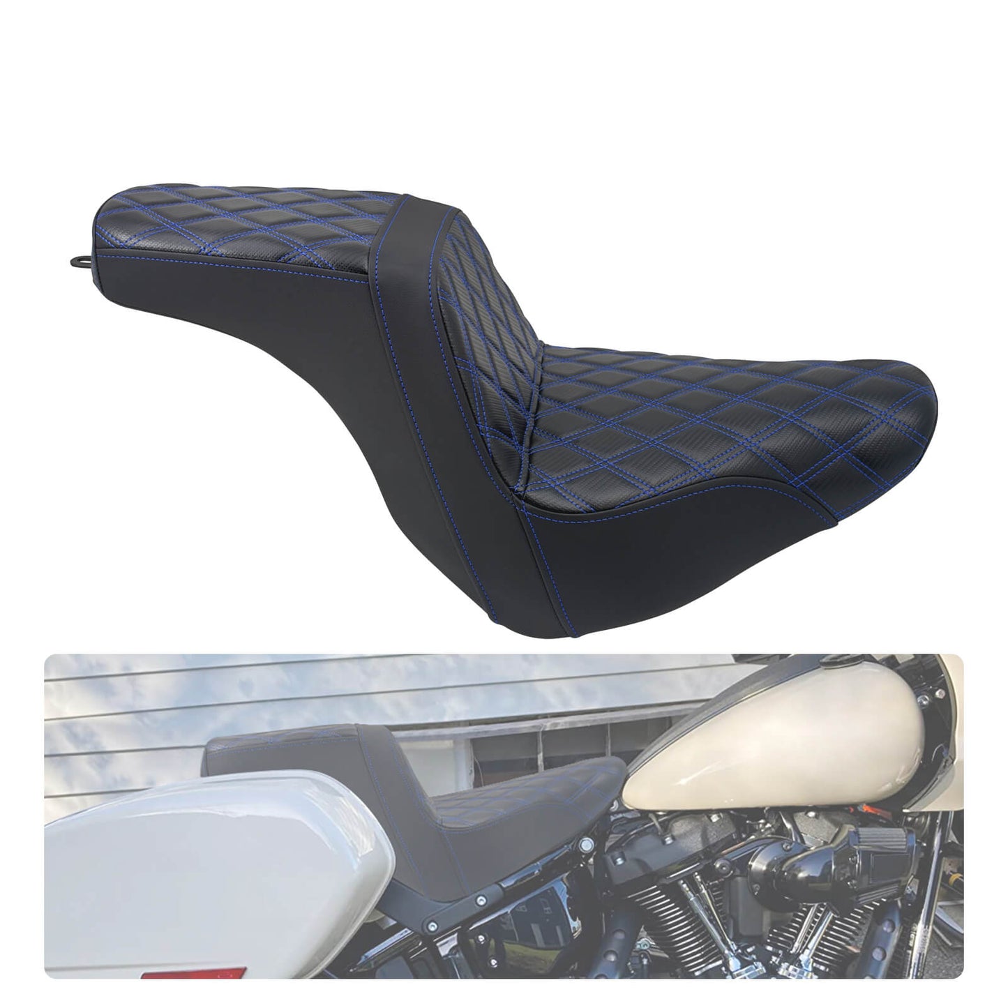 Step Up Gel Seat Driver Passenger Seat Blue For Harley Low Rider 2018-2024 | HCmotorku