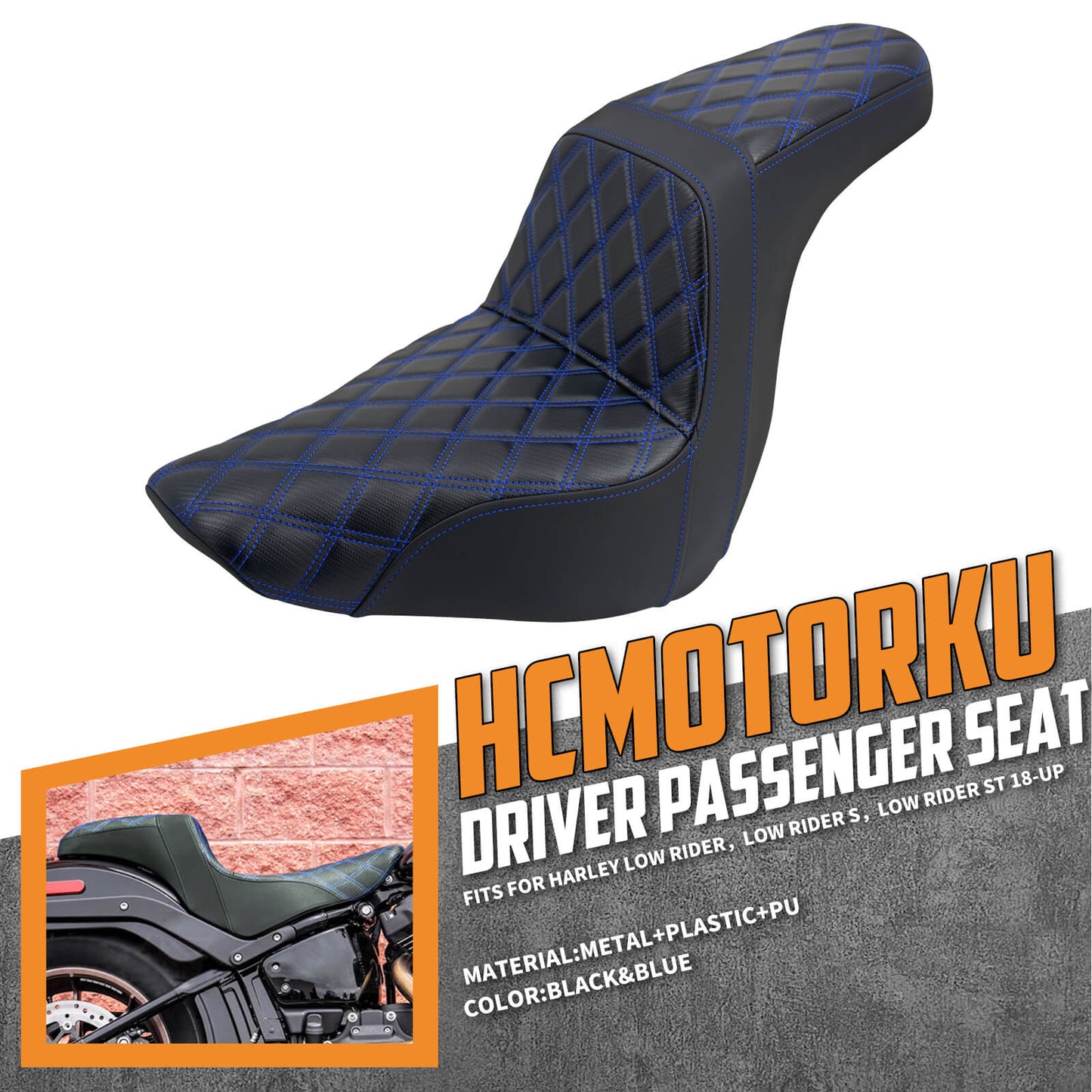 Step Up Gel Seat Driver Passenger Seat Blue For Harley Low Rider 2018-2024 | HCmotorku