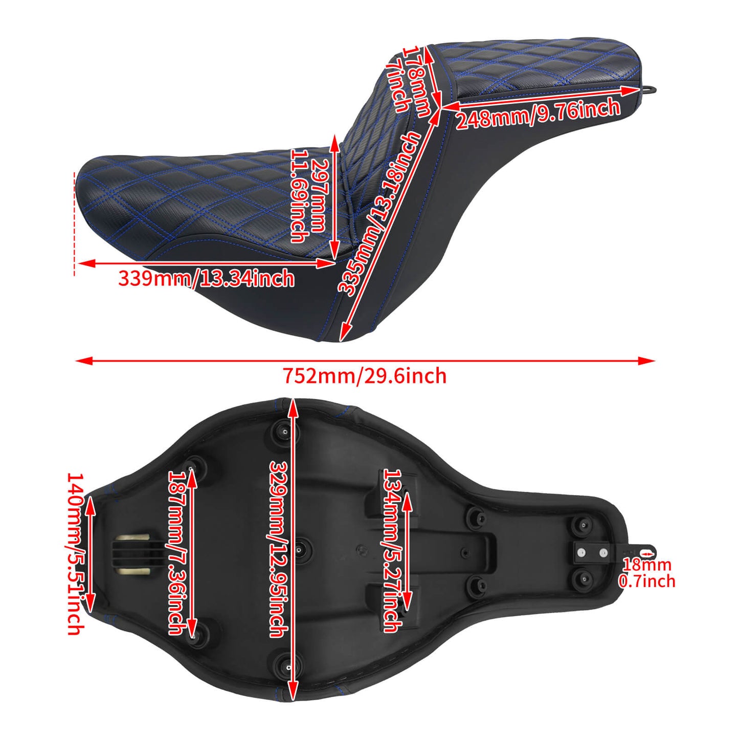Step Up Gel Seat Driver Passenger Seat Blue For Harley Low Rider 2018-2024 | HCmotorku