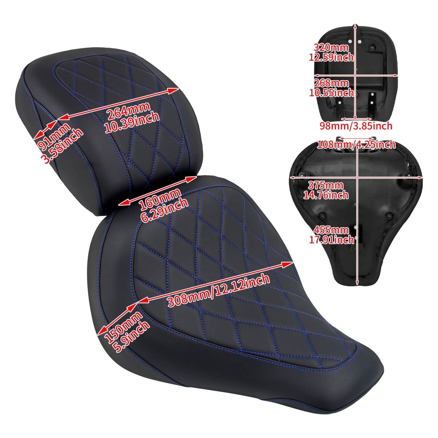 Driver & Passenger Seats For Harley Breakout 2023-2024 Fat Boy 2018-2024 Blue Diamond | HCmotorku