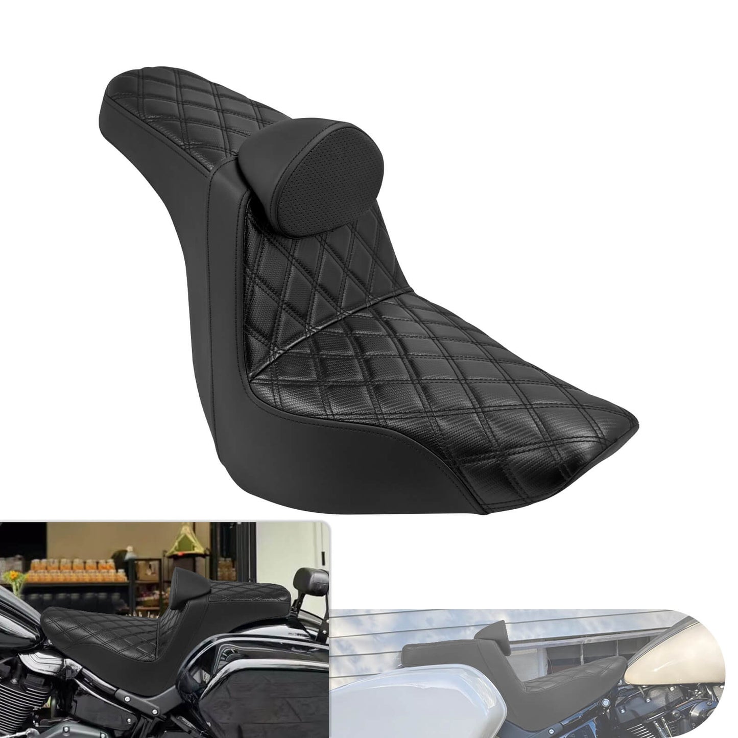Driver Passenger Gel Seat w/ Backrest Black For Harley Low Rider FXLRST 2018-2024 | HCmotorku
