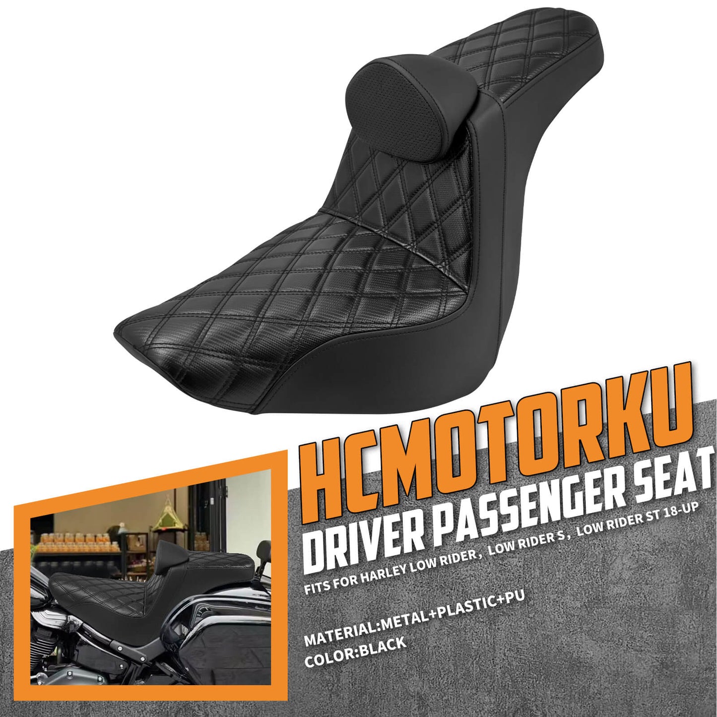 Driver Passenger Gel Seat w/ Backrest Black For Harley Low Rider FXLRST 2018-2024 | HCmotorku