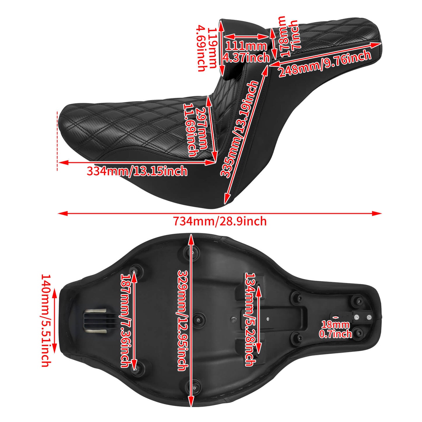Driver Passenger Gel Seat w/ Backrest Black For Harley Low Rider FXLRST 2018-2024 | HCmotorku