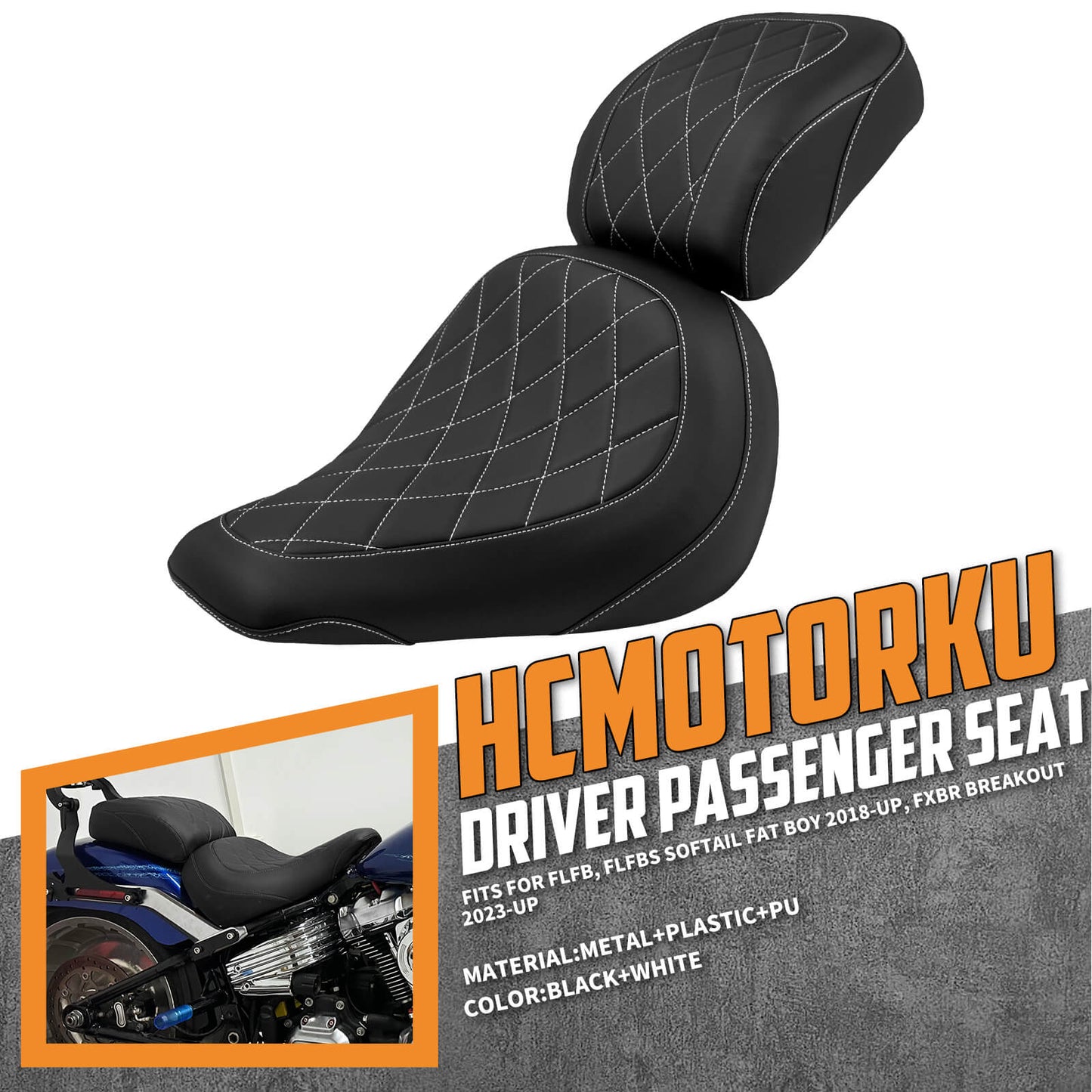 Rider Passenger 2-up Seat White Stitching For Harley Breakout FXBR FXBRS 2023-2024 | HCmotorku