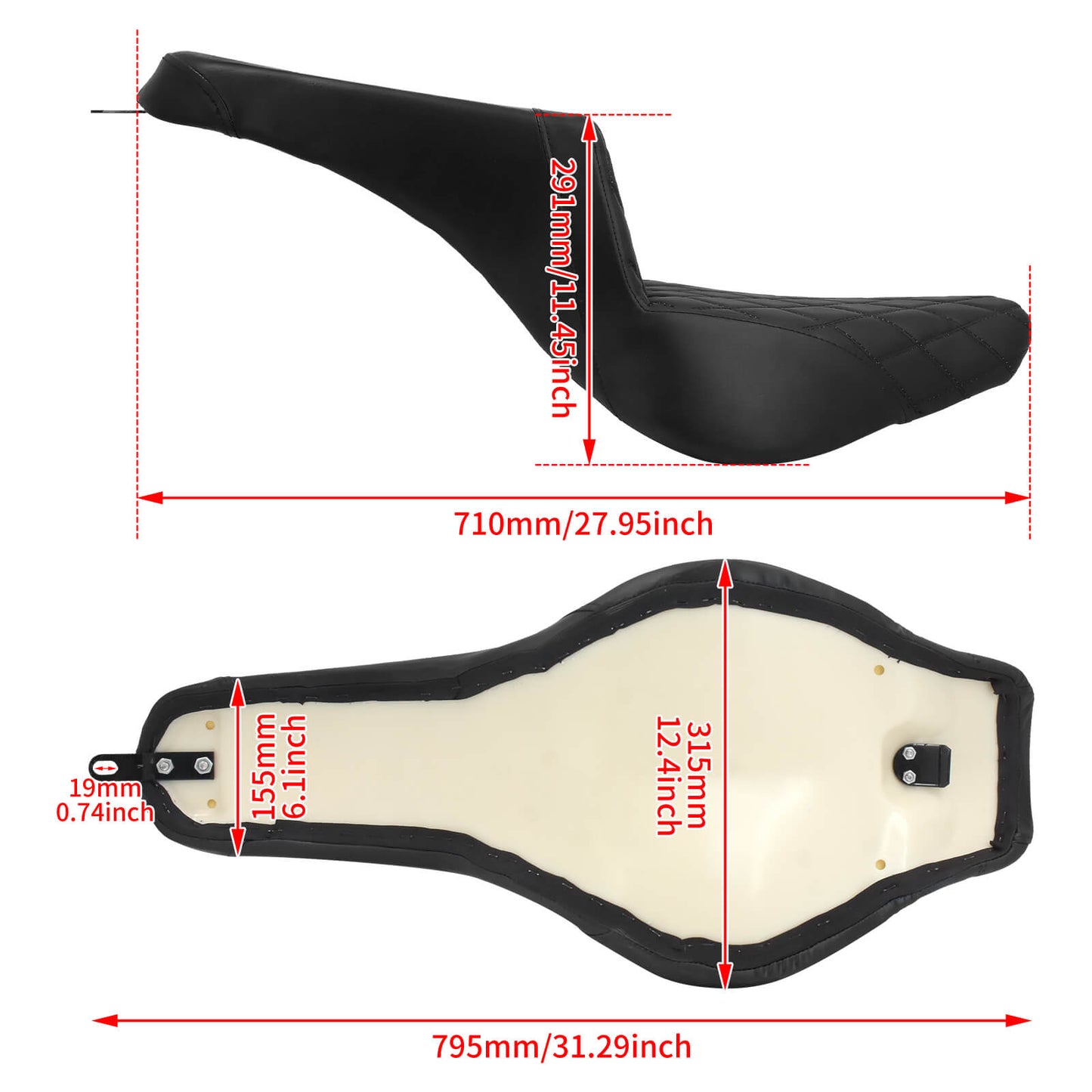 Bevel Two-Up Seat Driver Passenger Black Fit for Harley Softail 2018-2025 | HCmotorku