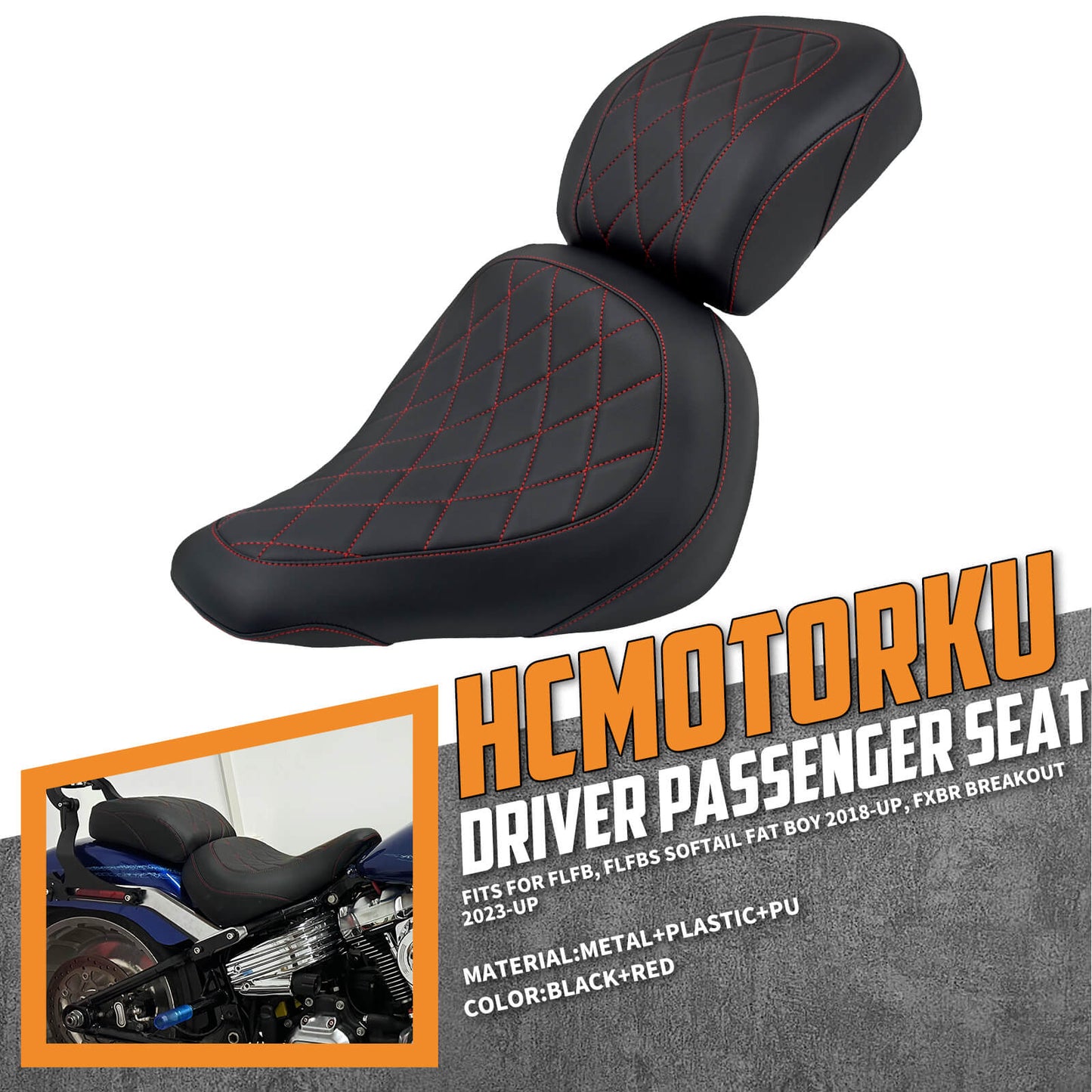 Driver Passenger Seats Fit For Harley Fat Boy FLFB FLFBS 2018-2024 Red & Black | HCmotorku