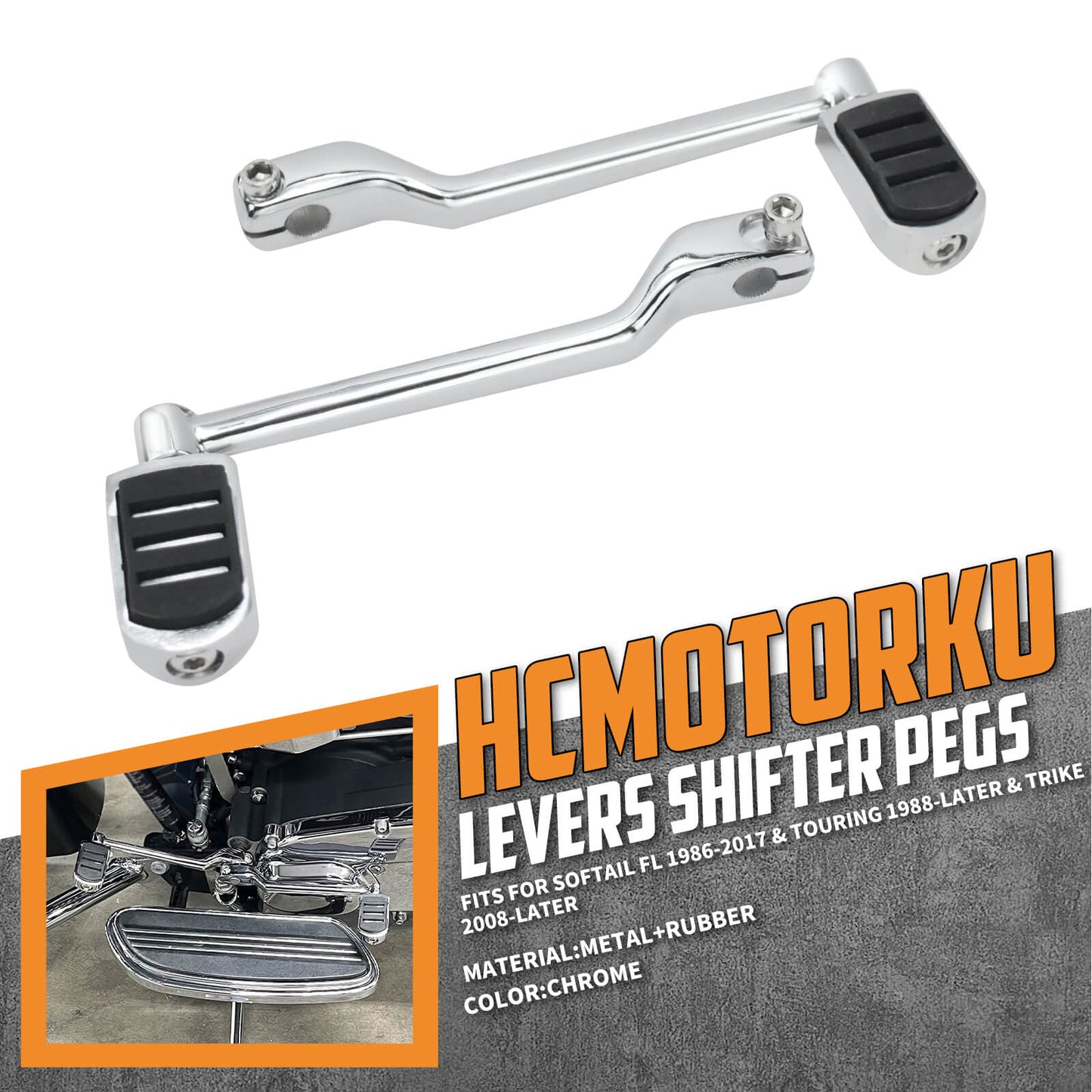Heel Toe Shifter Lever Pegs Chrome For Harley Touring Road Electra Glide 2008-2023 | HCmotorku