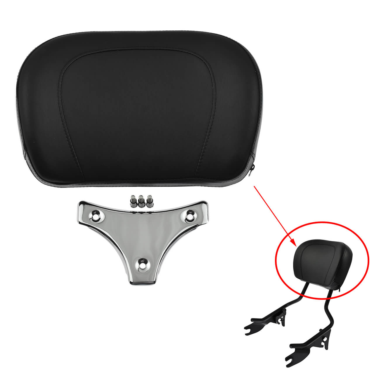 Sissy Bar Backrest Pad w/ Chrome Bracket Fit For Harley Touring FLHR FLHX 2009-2018 | HCmotorku
