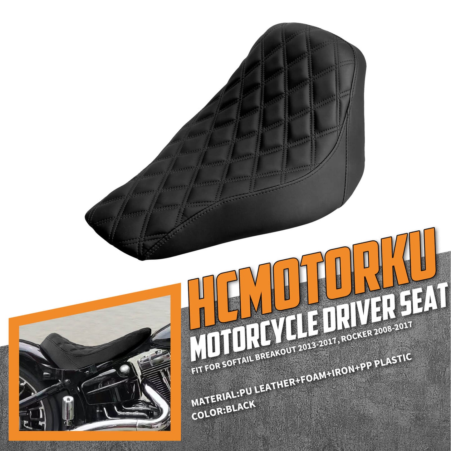 Diamond Solo Seat Black For Harley Softail Rocker C FXCWC 2008-2017 Breakout FXSB 2013 | HCmotorku