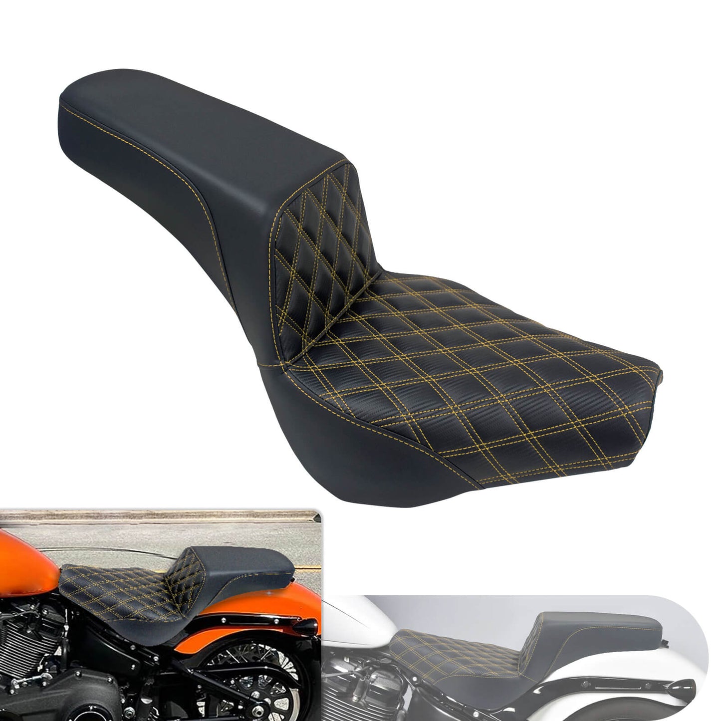 Bevel Two-Up Seat Driver Passenger Seat Yellow Stitching for Harley Softail 2018-2025 | HCmotorku