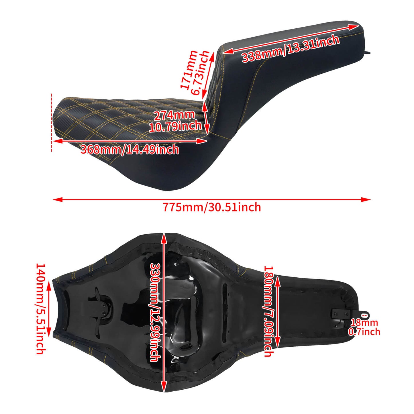 Bevel Two-Up Seat Driver Passenger Seat Yellow Stitching for Harley Softail 2018-2025 | HCmotorku