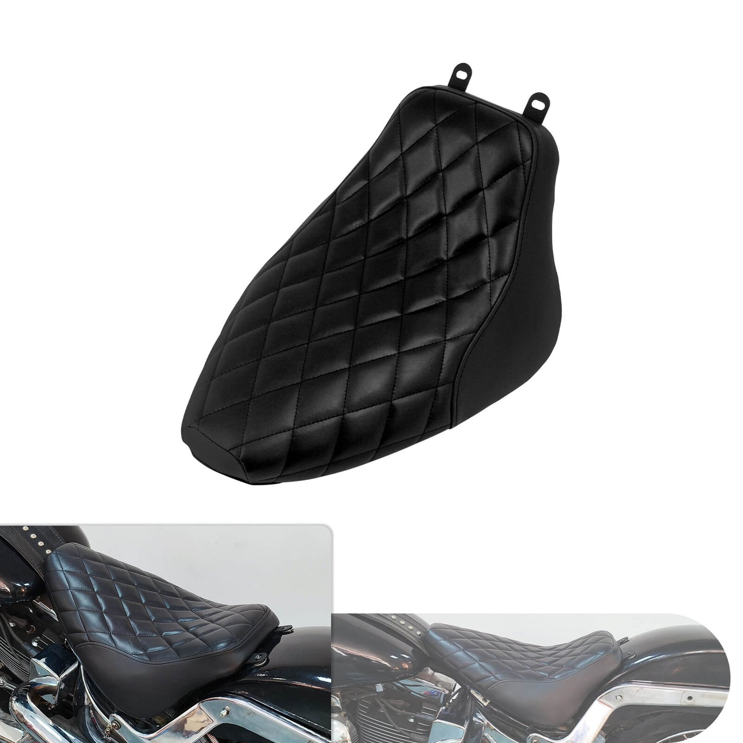 Solo Seat Cushion Black Single Line Diamond Fit For Harley Heritage Softail Deluxe 2006-2017 | HCmotorku