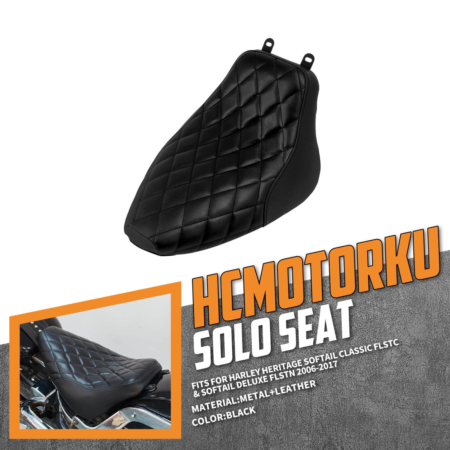 Solo Seat Cushion Black Single Line Diamond Fit For Harley Heritage Softail Deluxe 2006-2017 | HCmotorku