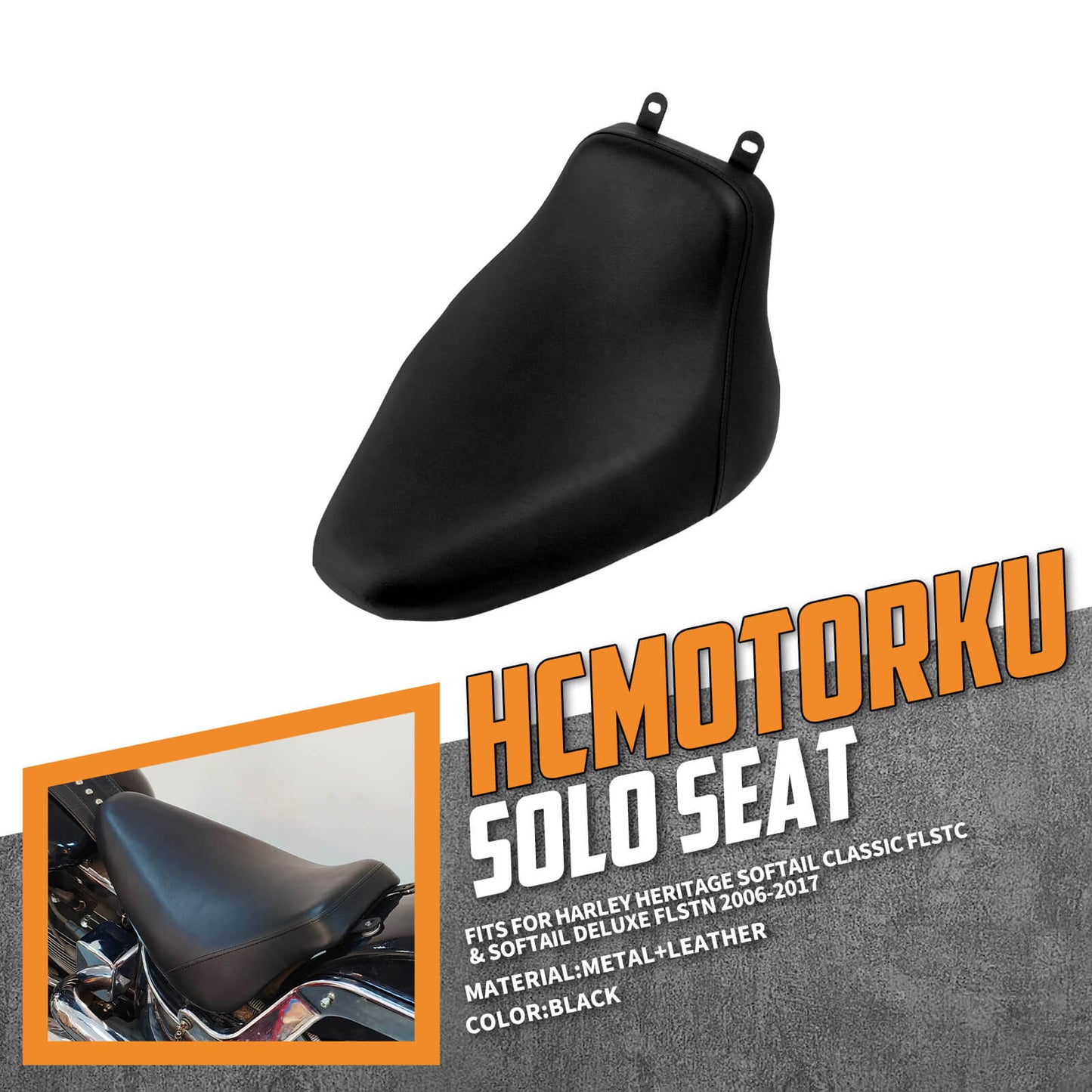 Solo Seat Cushion Black Pure Leather Fit For Harley Heritage Softail Deluxe 2006-2017 | HCmotorku