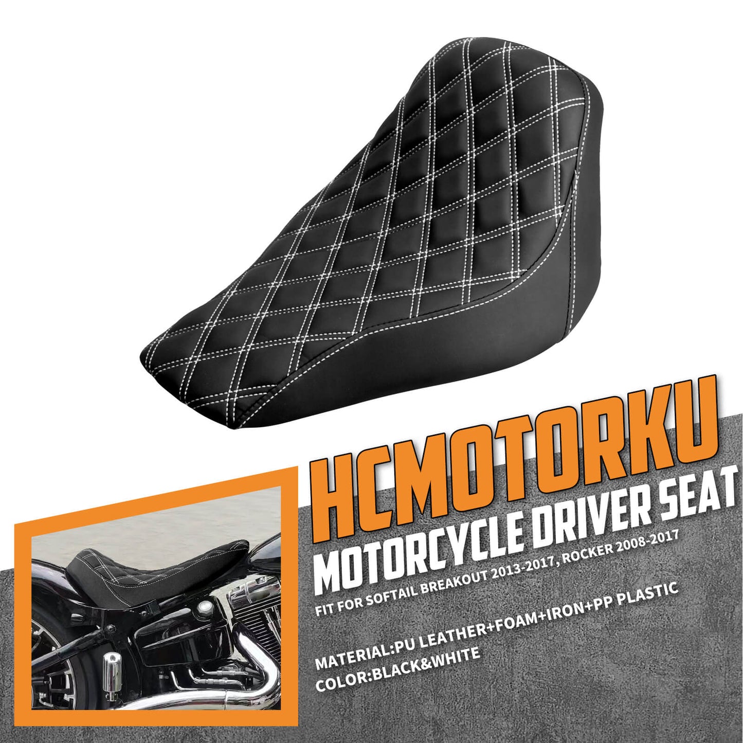Driver Seat Front Black Solo White Line For Harley Softail Rocker 2008-2017 | HCmotorku