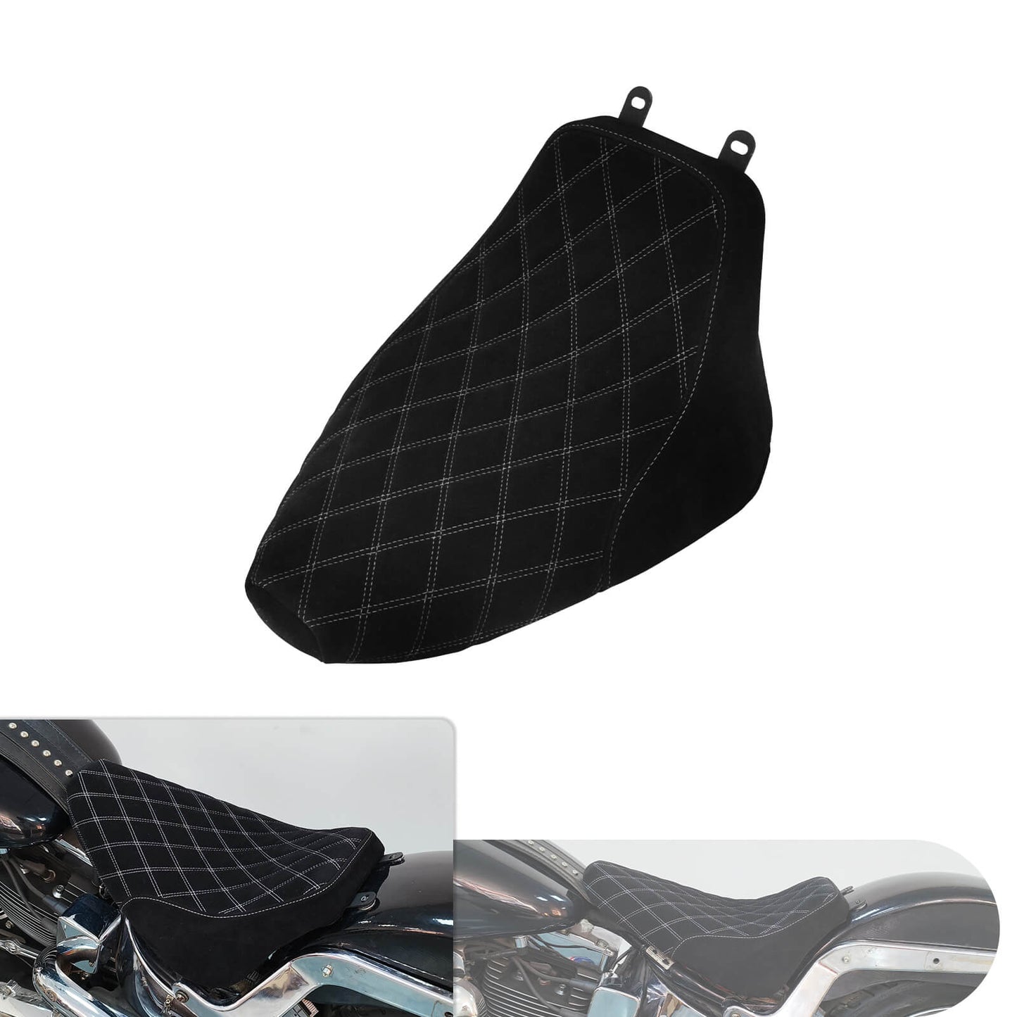 Solo Seat Cushion Suede White Line Diamond Fit For Harley Heritage Softail Deluxe 2006-2017 | HCmotorku