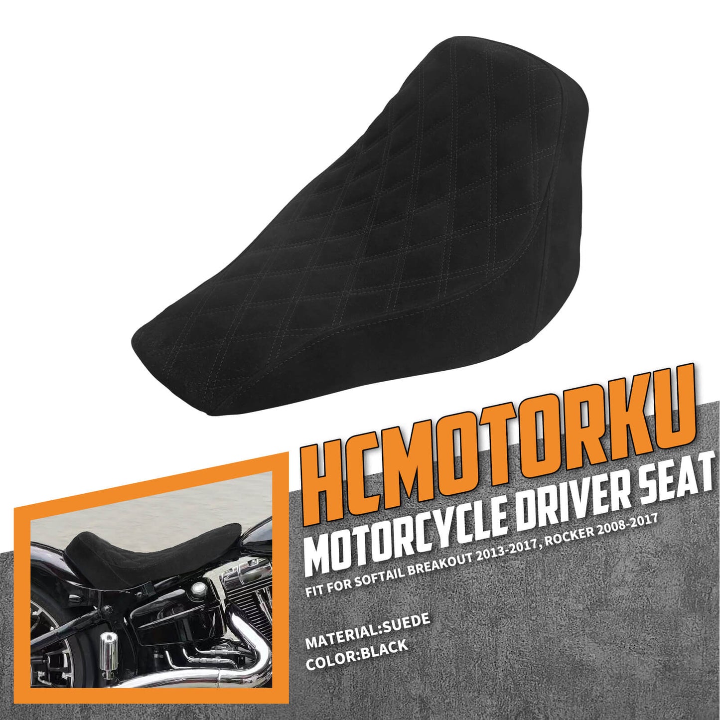 Suede Diamond Driver Seat For Harley Softail Breakout Rocker 2008-2017 | HCmotorku