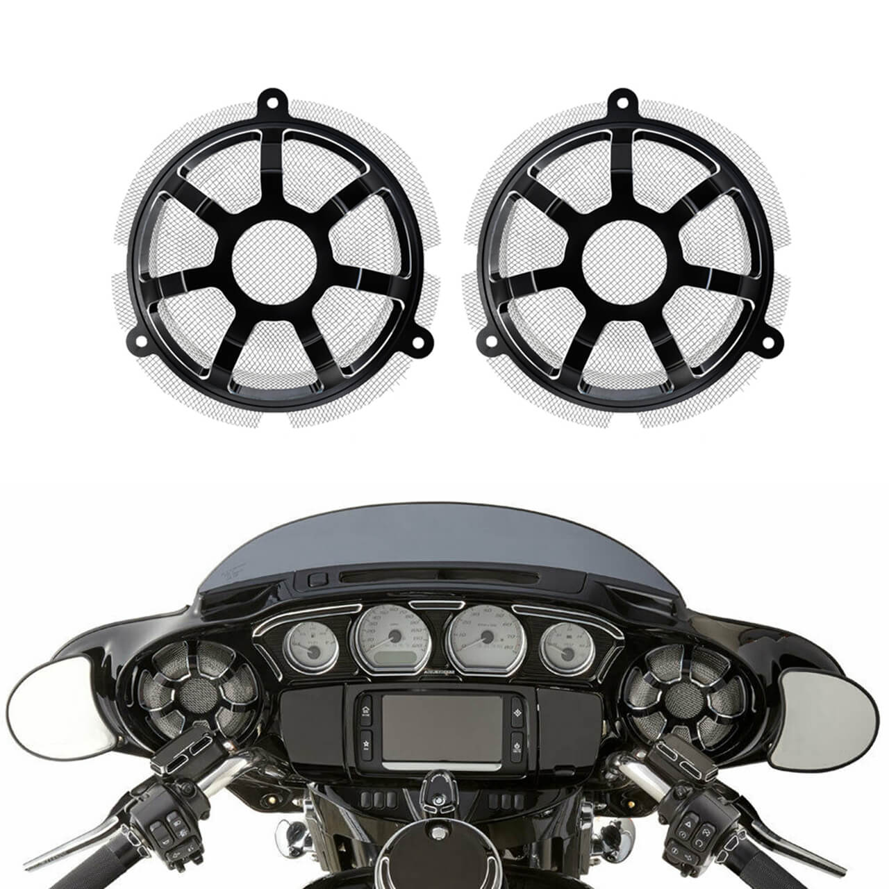 2x Front Speaker Grill Masks Cover Black Fit For Harley Touring FLHTK 2014-2020 | HCmotorku
