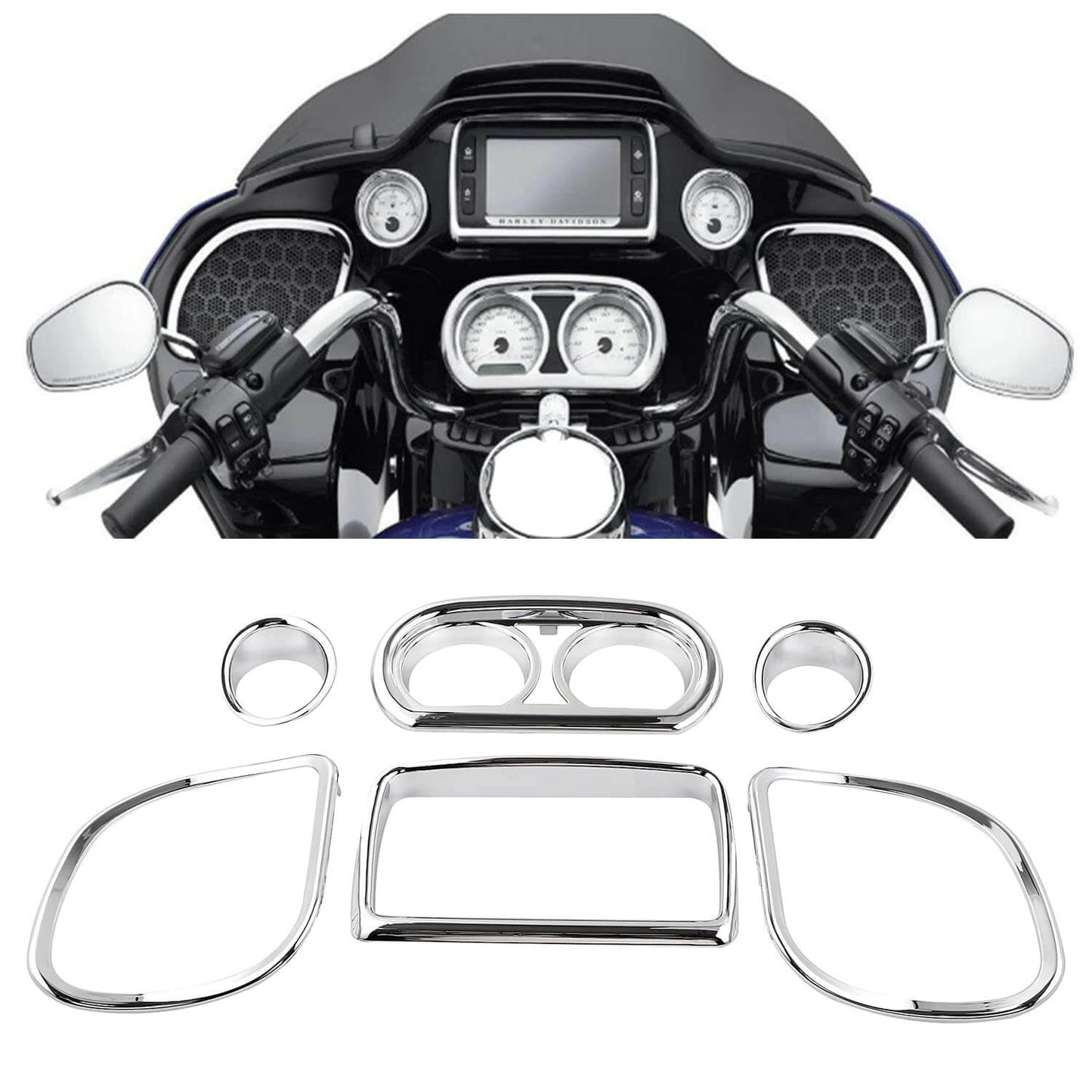Inner Fairing Speedometer Radio Speaker Trim Chrome For Harley Road Glide | HCmotorku