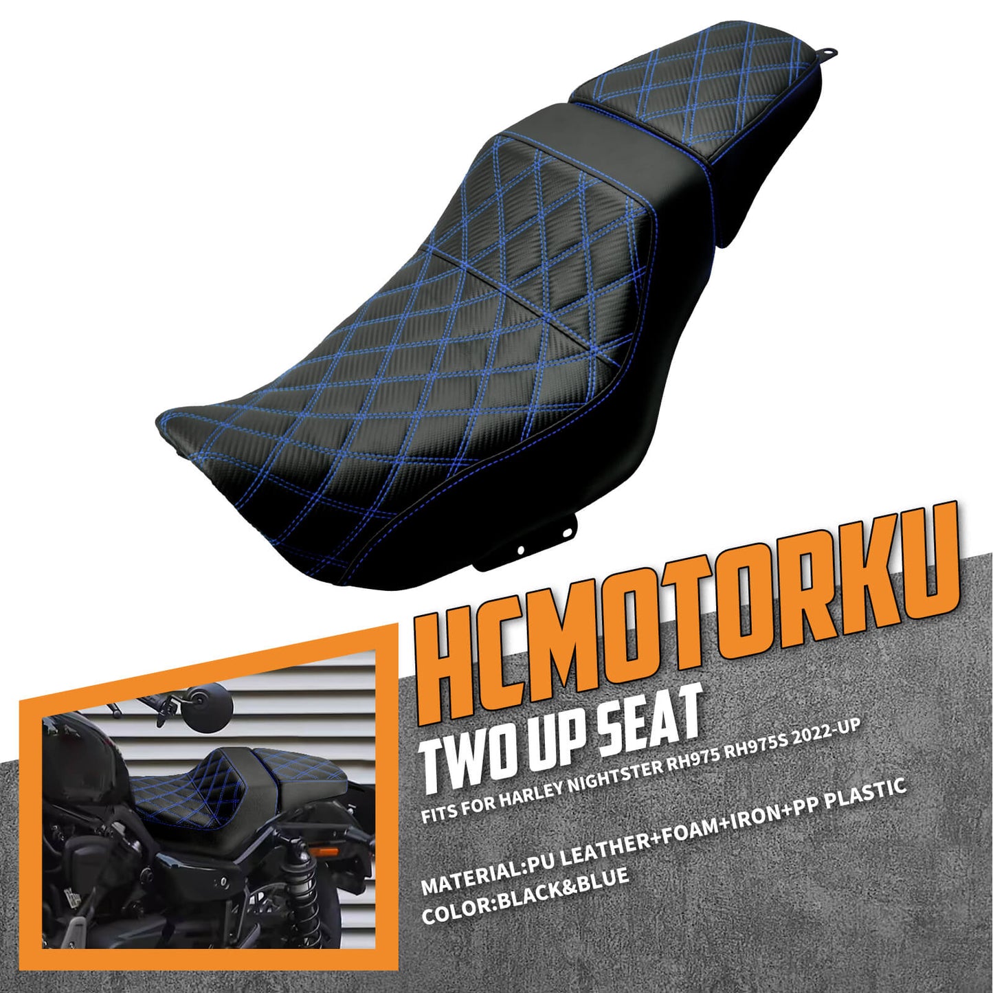 Driver Passenger Leather One-Piece Seat Blue For Harley Nightster RH975 RH975S 2022-UP | HCmotorku