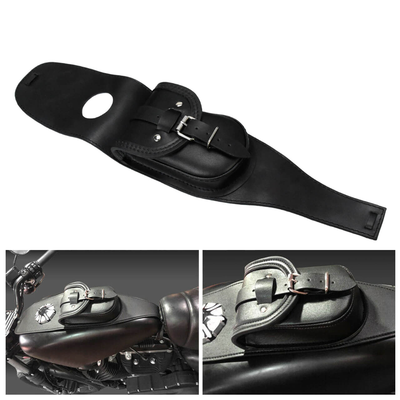 PU Leather Fuel Tank Chap Cover Panel Bag Black Fit For Harley Sportster XL 48 | HCmotorku