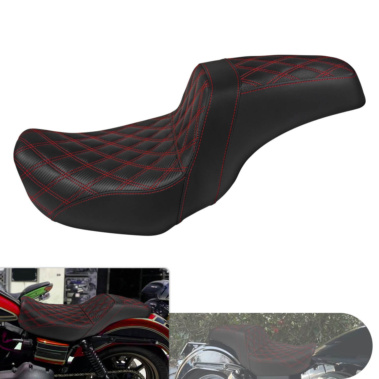 Two-Up Seat Rider Passenger Red Line Fit For Harley Dyna 2006-2017 | HCmotorku