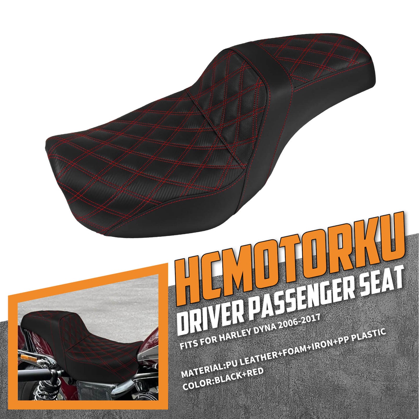 Two-Up Seat Rider Passenger Red Line Fit For Harley Dyna 2006-2017 | HCmotorku