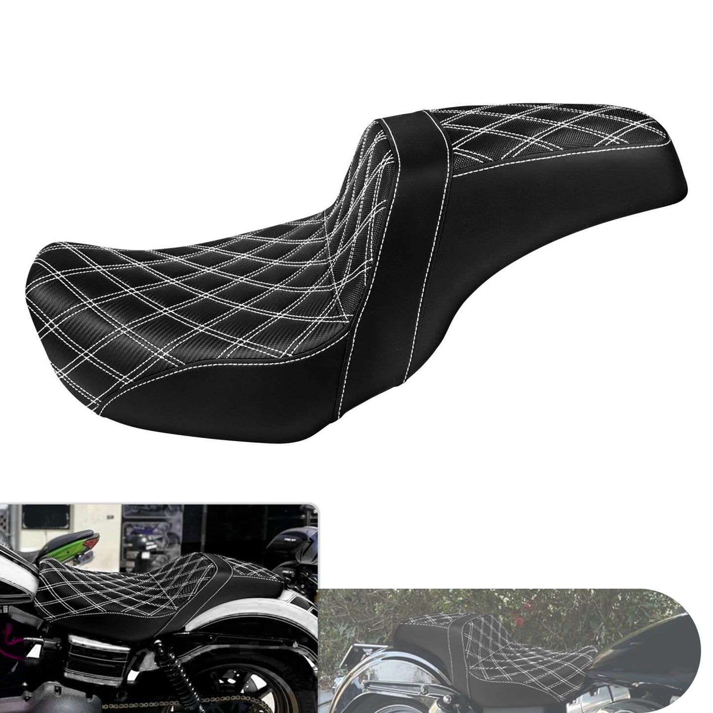 Two-Up Seat Rider Passenger White Line Fit For Harley Dyna 2006-2017 | HCmotorku
