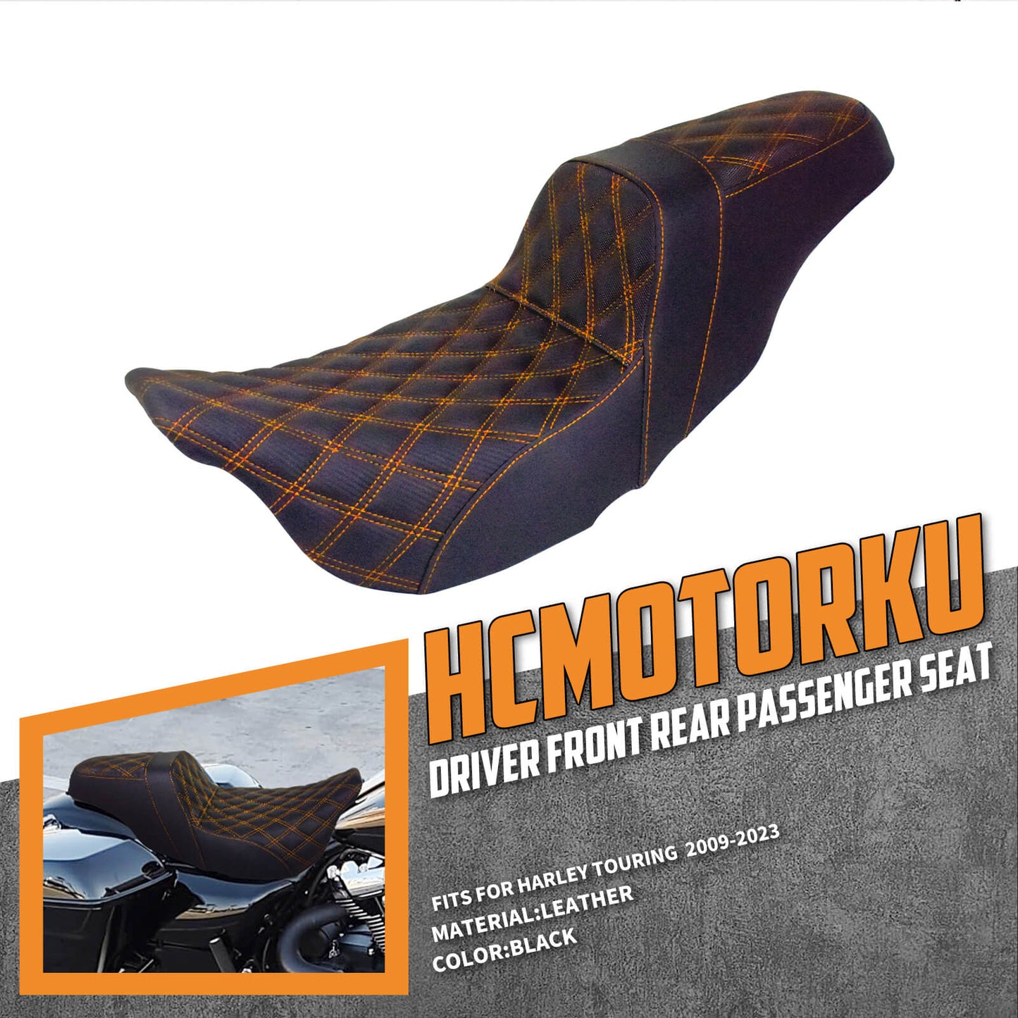 Driver Passenger Two Up Seat Gel Seats Orange For Harley Touring 2009-2023 | HCmotorku