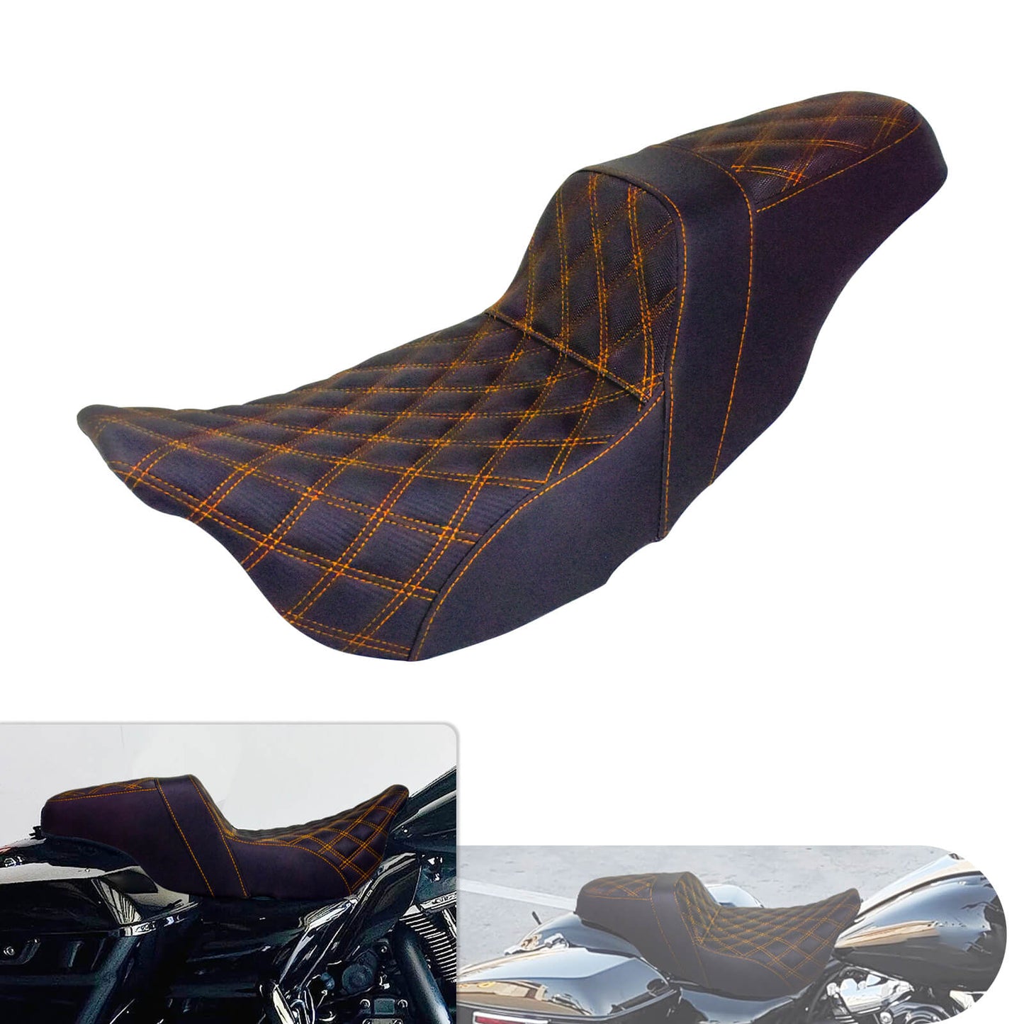 Driver Passenger Two Up Seat Gel Seats Orange For Harley Touring 2009-2023 | HCmotorku