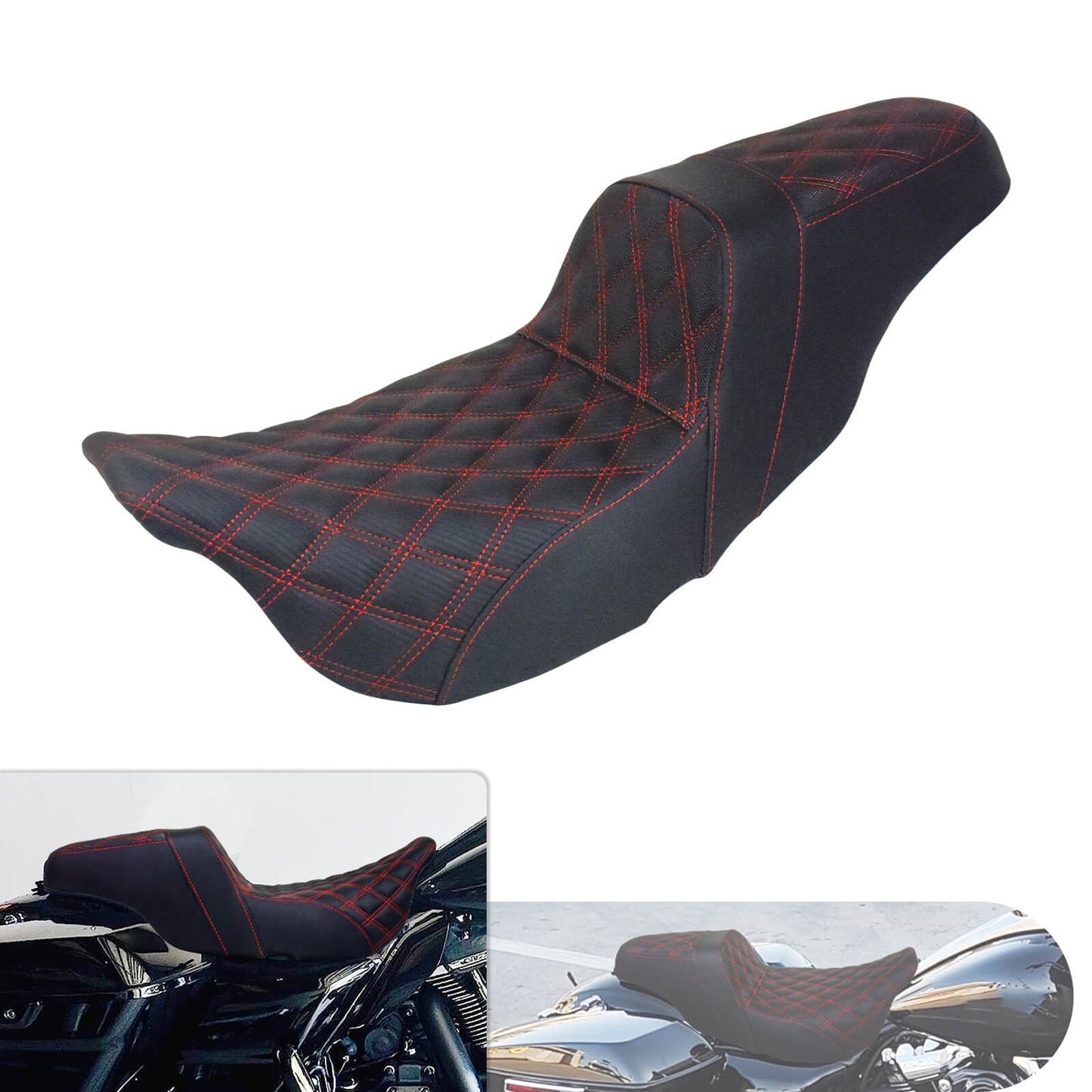 Driver Passenger Two Up Seat Gel Seats Red For Harley Touring 2009-2023 | HCmotorku
