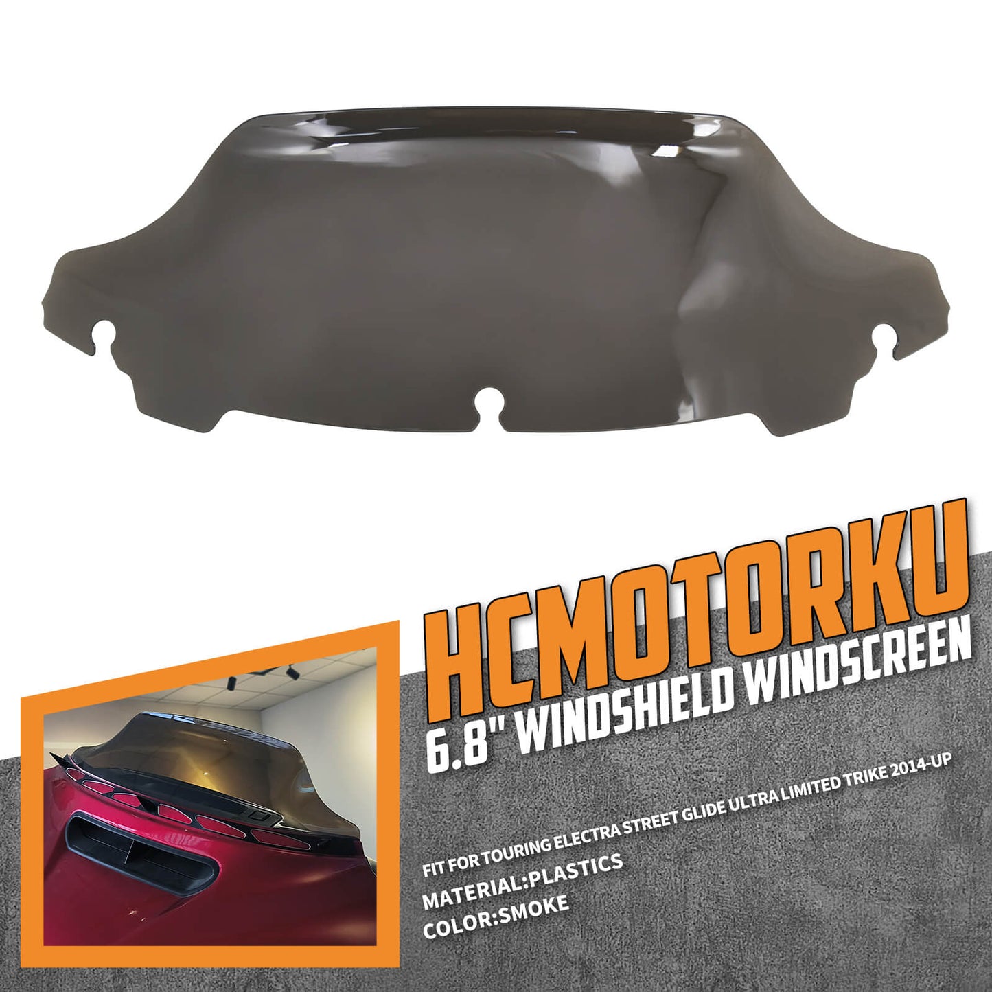 6.8" Windshield Windscreen Plastic Smoke Fit For Harley Electra Tri Glide 2014-UP | HCmotorku