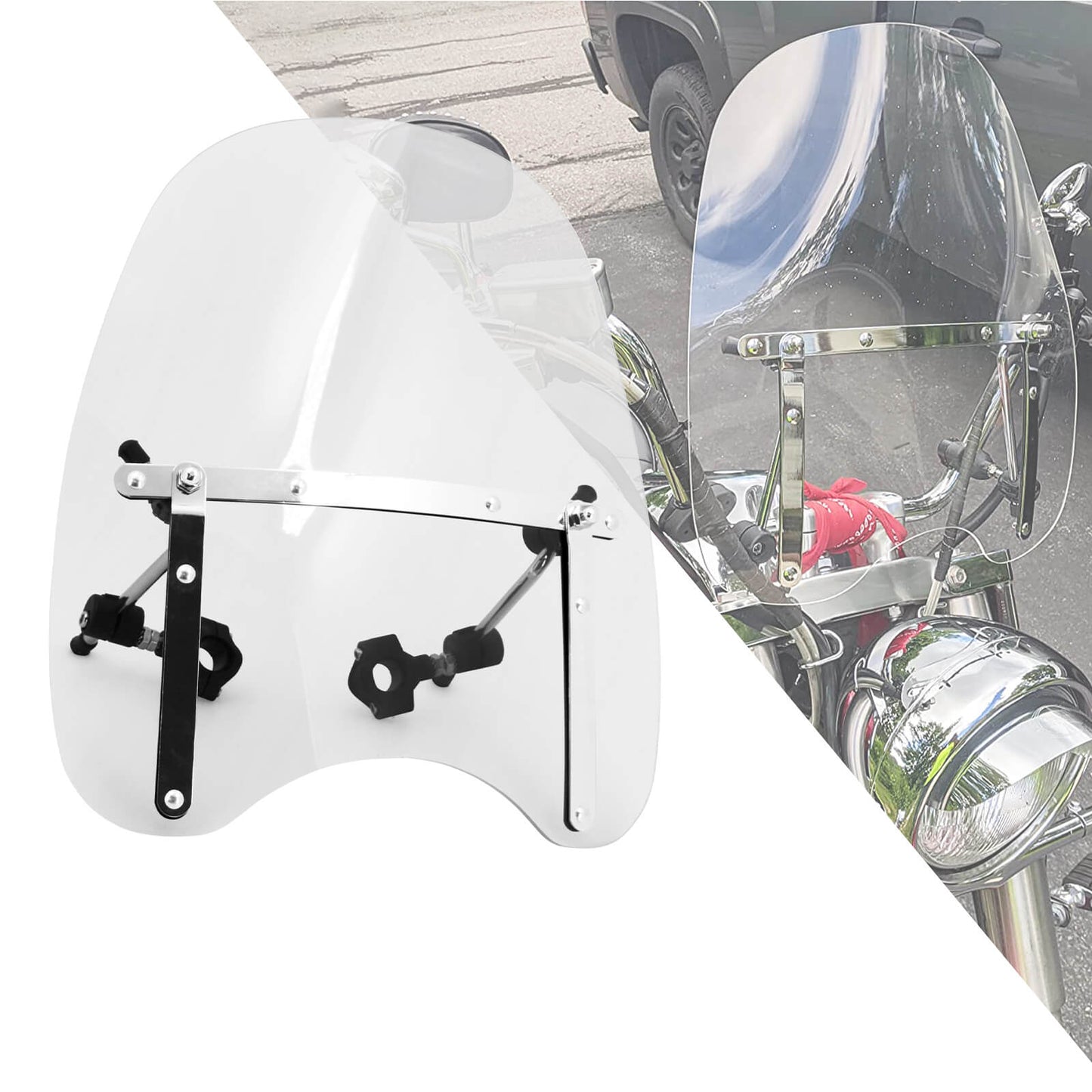 Large Universal Motorcycle Windshield 7/8 1" 1.25" Handlebars Windscreen Clear | HCmotorku