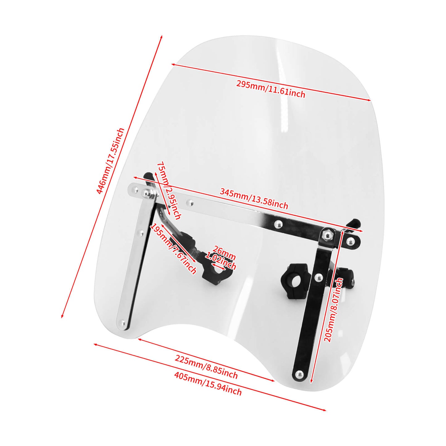 Large Universal Motorcycle Windshield 7/8 1" 1.25" Handlebars Windscreen Clear | HCmotorku