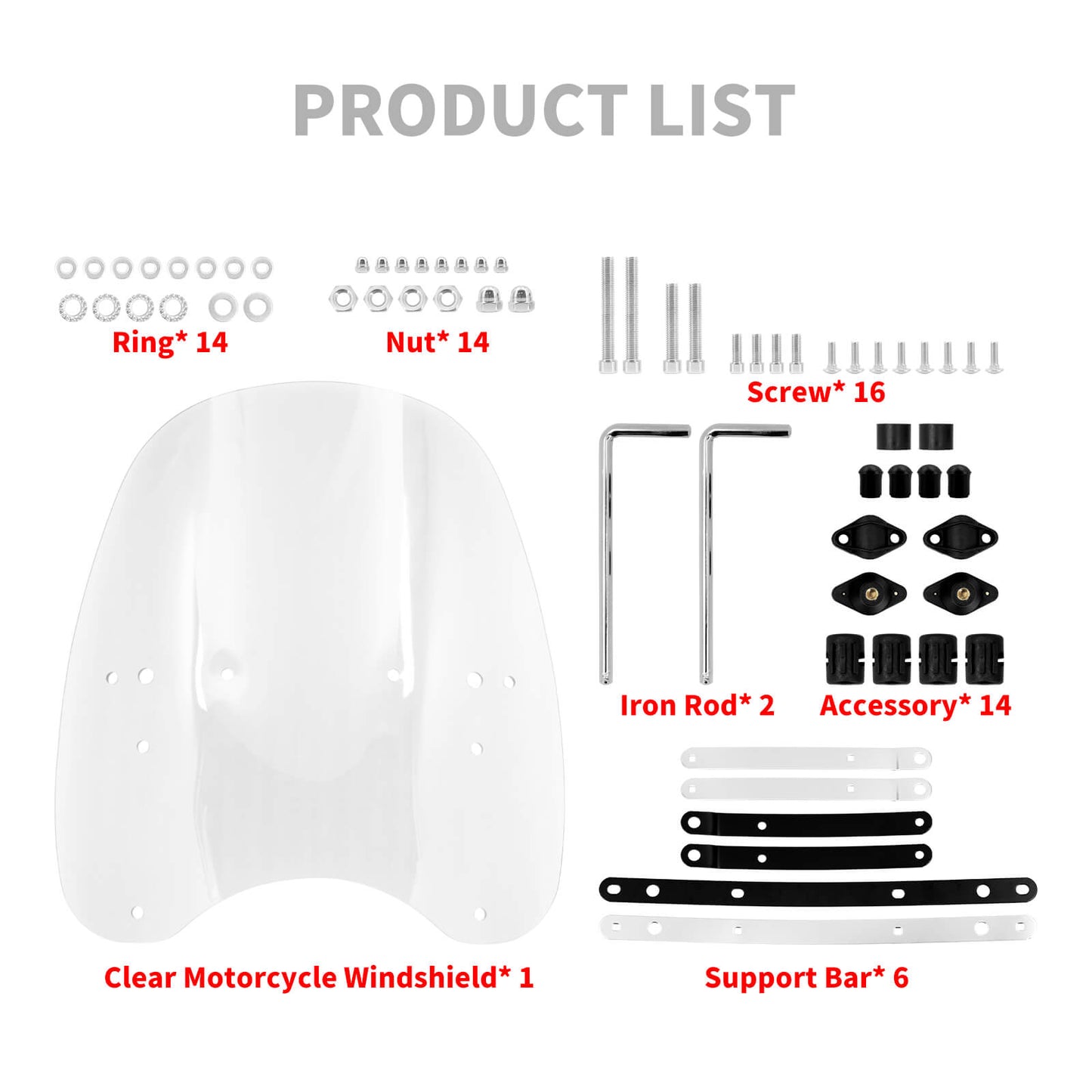 Large Universal Motorcycle Windshield 7/8 1" 1.25" Handlebars Windscreen Clear | HCmotorku